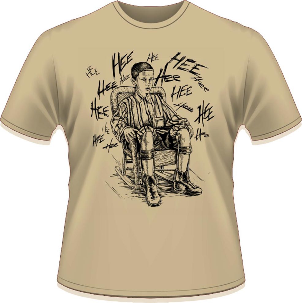 Simulated inked illustration for Forrest on a T-shirt.
