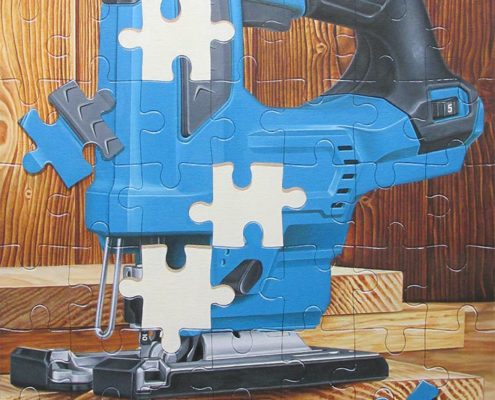 Finished view of the painting entitled Jigsaw Puzzle.