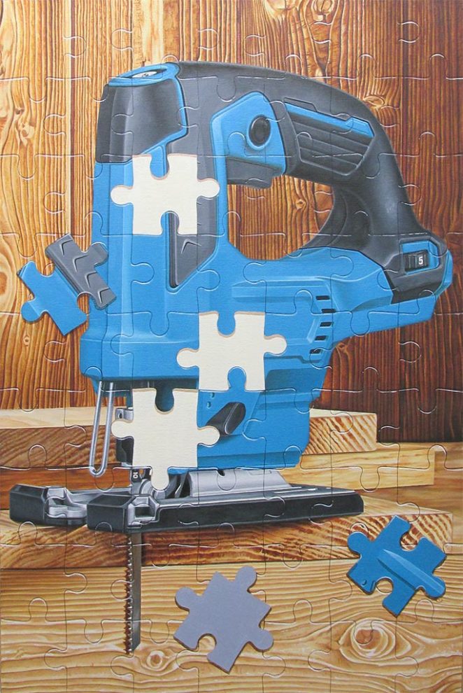 Finished view of the painting entitled Jigsaw Puzzle.